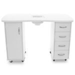 Schreibtisch 2027 weiß, zwei Schränke mit Dunstabzugshaube